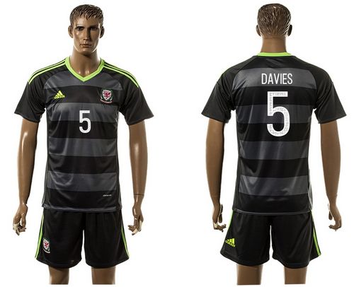 Wales #5 Davies Black Away Soccer Club Jersey - Click Image to Close